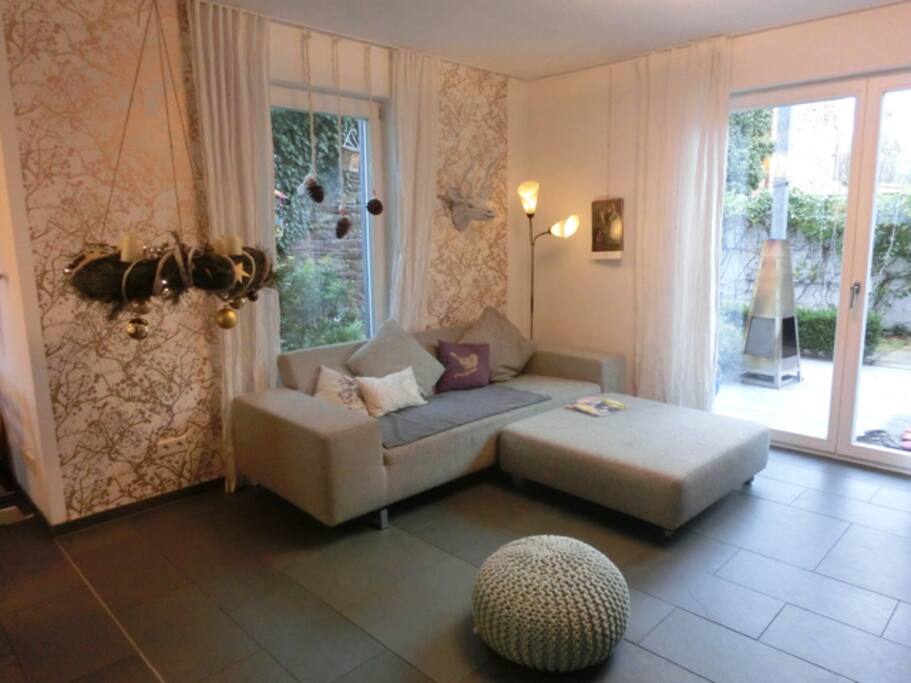 living room at christmas time