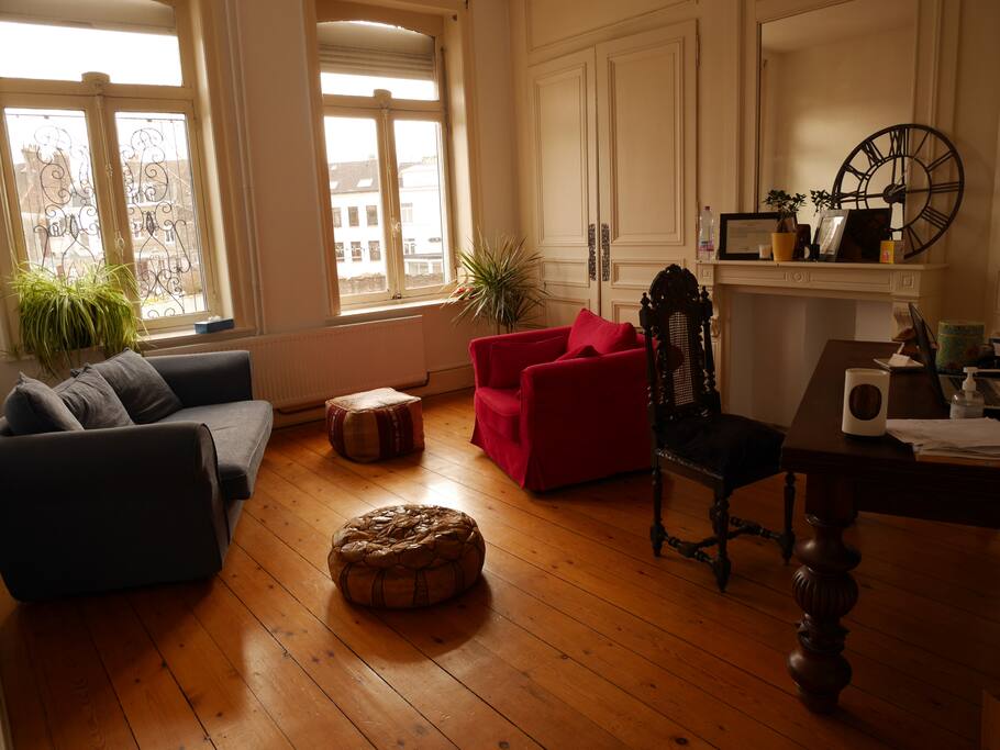 Petit salon--tv et fauteuils--aménagé en chambre 2 avec matelas simple au sol (il a un certain âge donc de préférence pour un enfant ou un ado pas trop robuste :)) . Pièce calme, sur jardin, 22m².