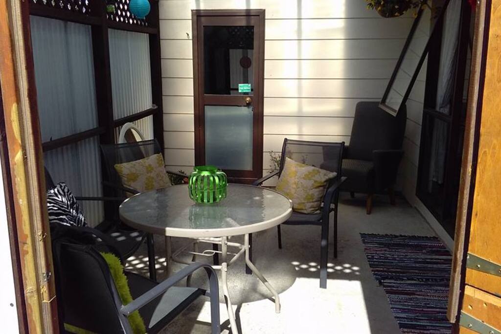 Outside space, leads onto the private garden