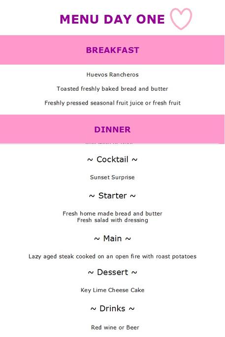 Menu Day One ...