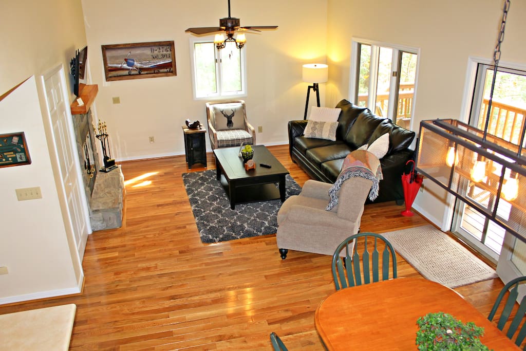Comfortable living room with lots of windows