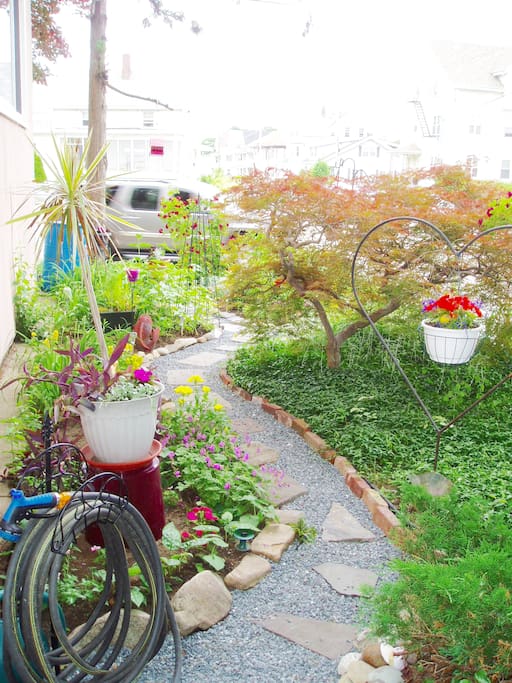 Back of house garden and entrance to apartment.