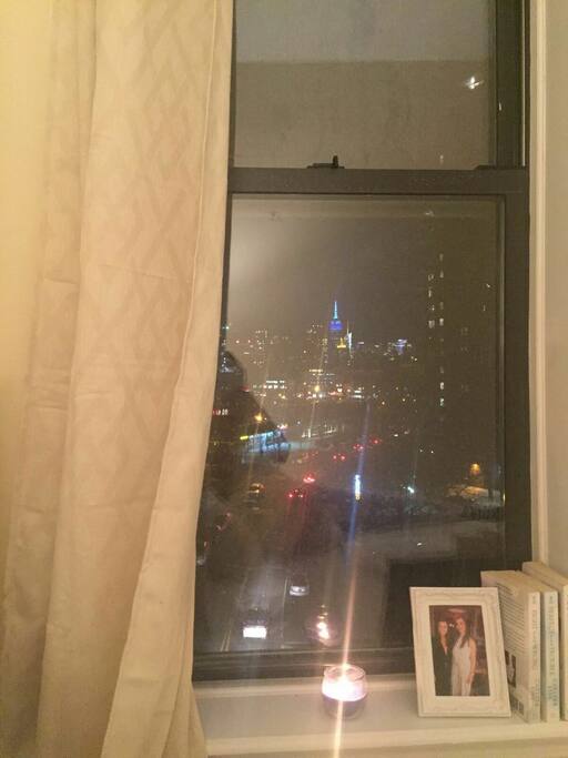 Bedroom window view of Empire State