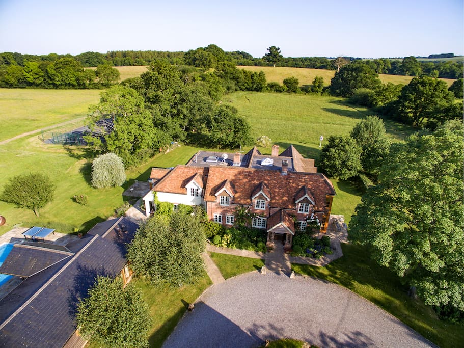 Aerial view of the farmhouse