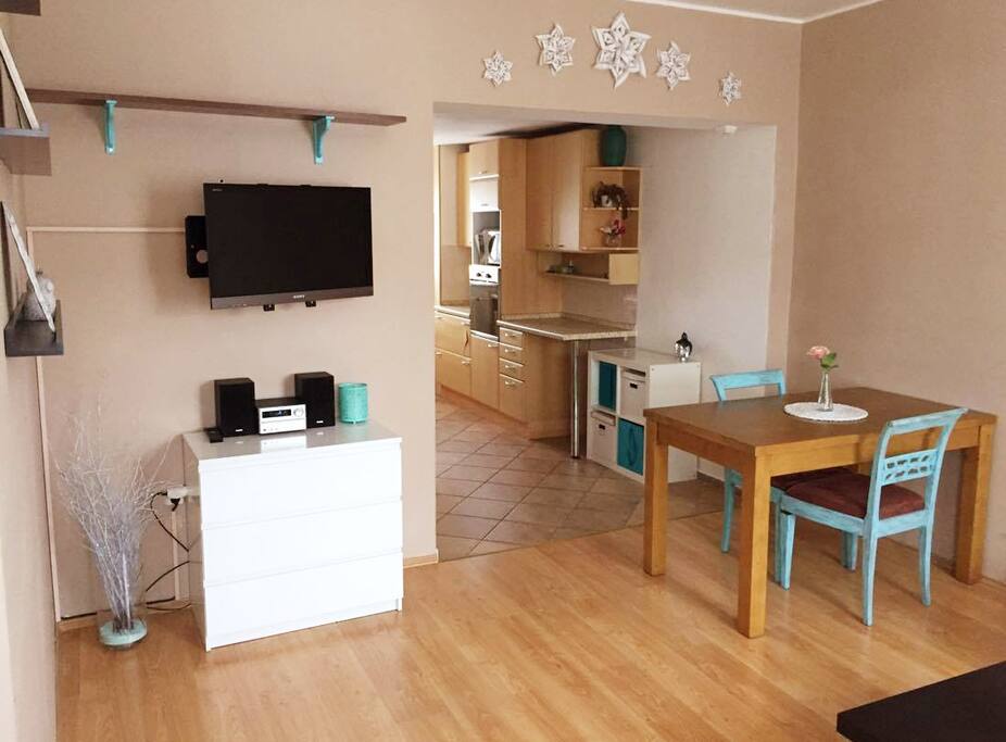 Living room with dining table