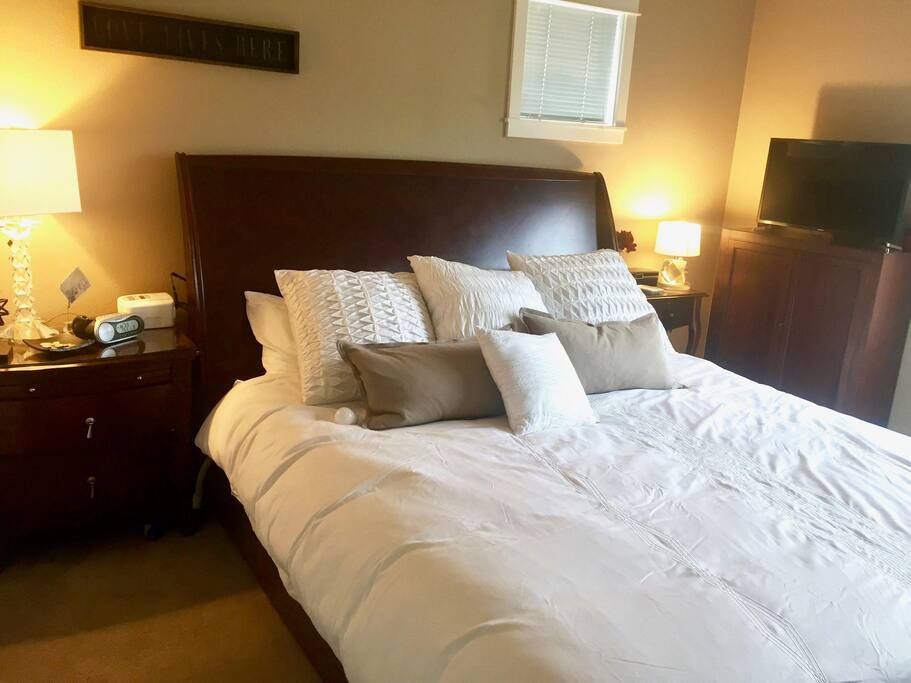 32 television in bedroom with popular streaming services included.