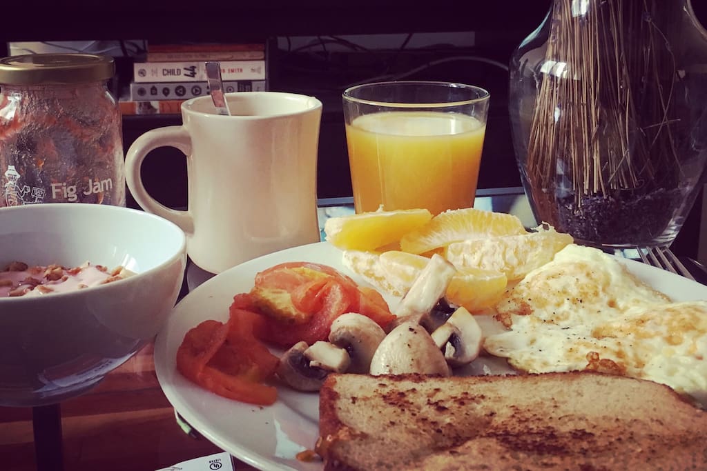 The apartment faces east so enjoy breakfast in the sun.