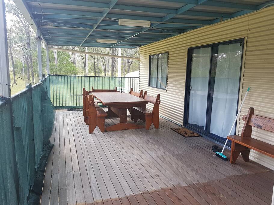Balcony has a huge table great for entertaining and a webber BBQ in addition to the 5 burner chef quality stove inside.