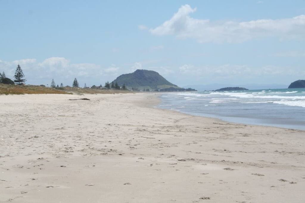 Omanu Beach looking towards the Mount - about 4km walk to get to the Mount from here