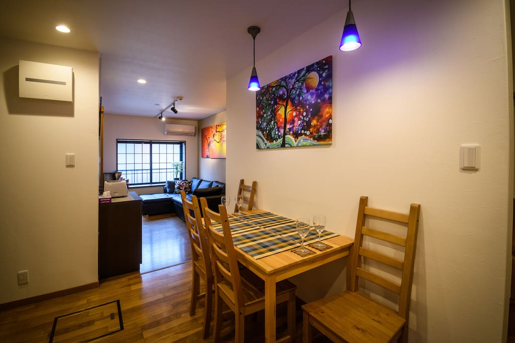 Spacious modern kitchen and living area.
