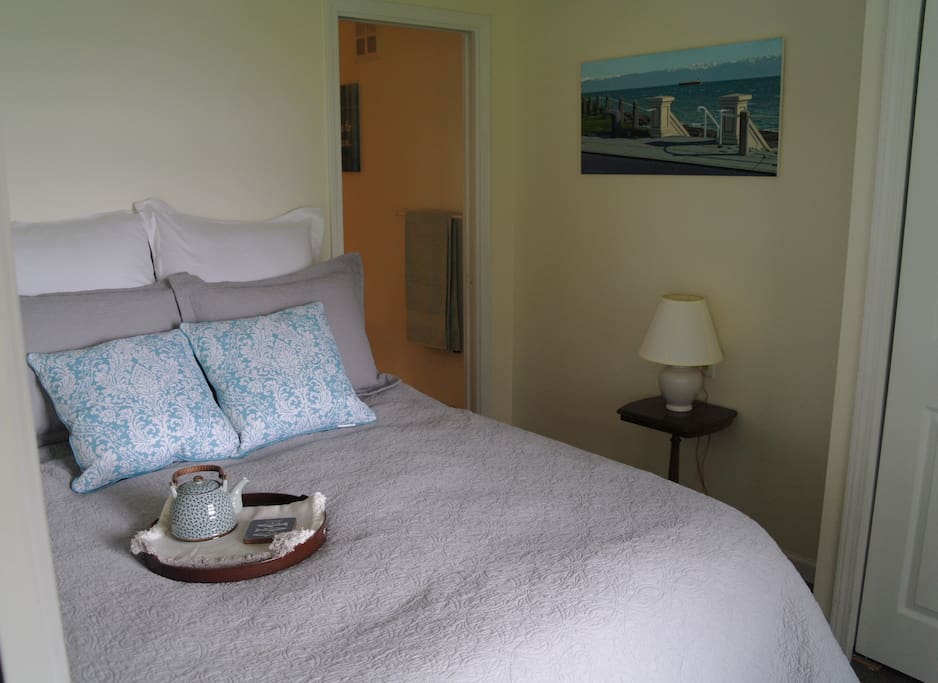 one bedroom with queen bed