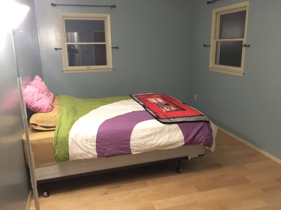 Queen bed and light