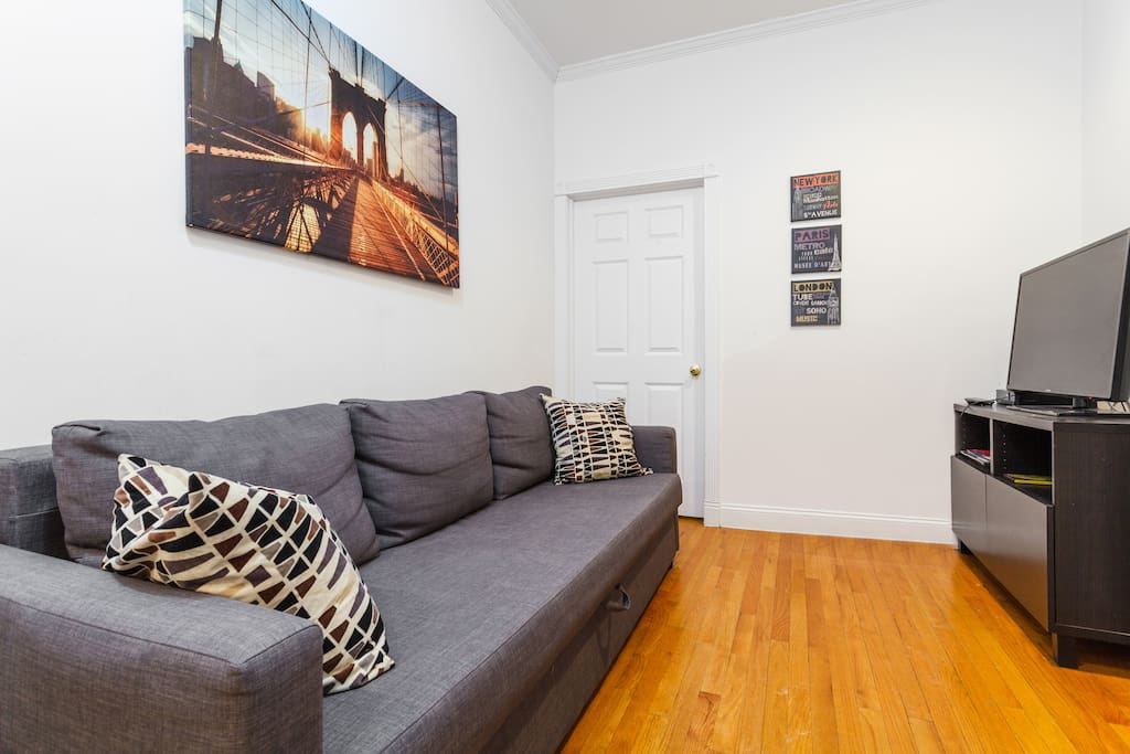 Living room with a big convertible sofa/bed