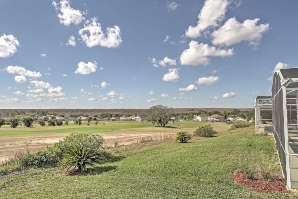 Backyard with gorgeous views of the rolling Highlands Golf fairways.