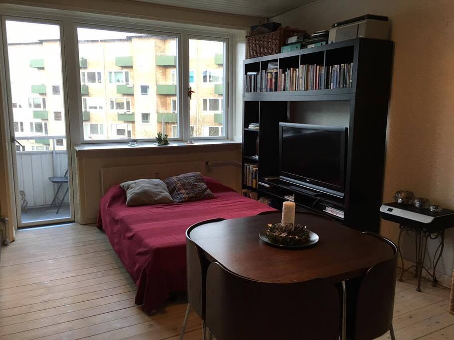 The sofa in the living room can easily turn into a very comfortable double bed
