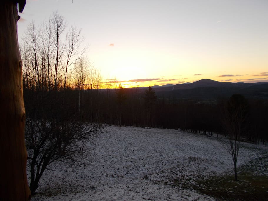 sun setting over Vermont mountains