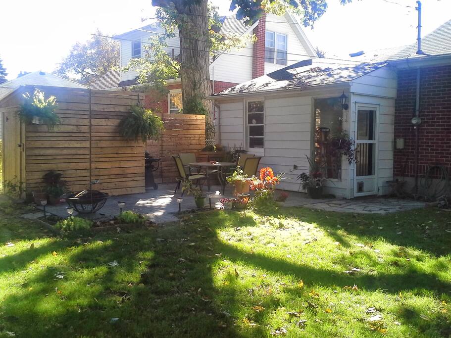 The backyard is quiet and relaxing.