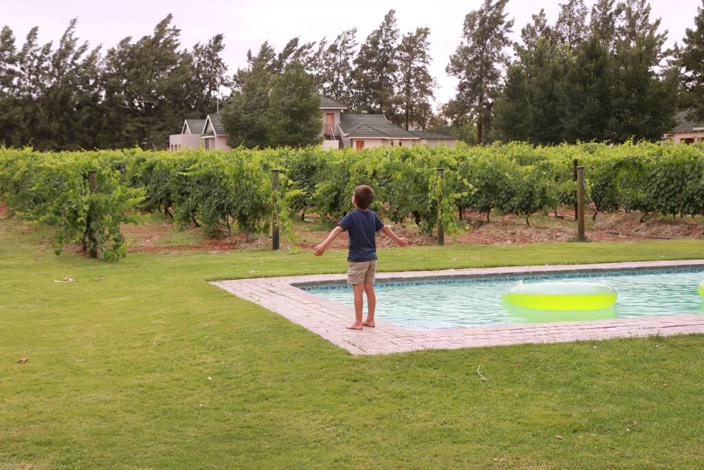 Pool with big lawn in front of stoep.