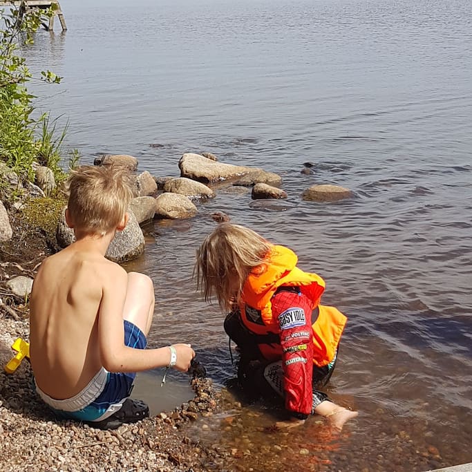 Children love playing by the lake
Shallow water.