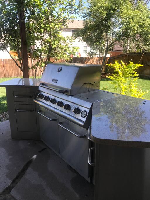 Complete access to built in outdoor grill in private backyard.