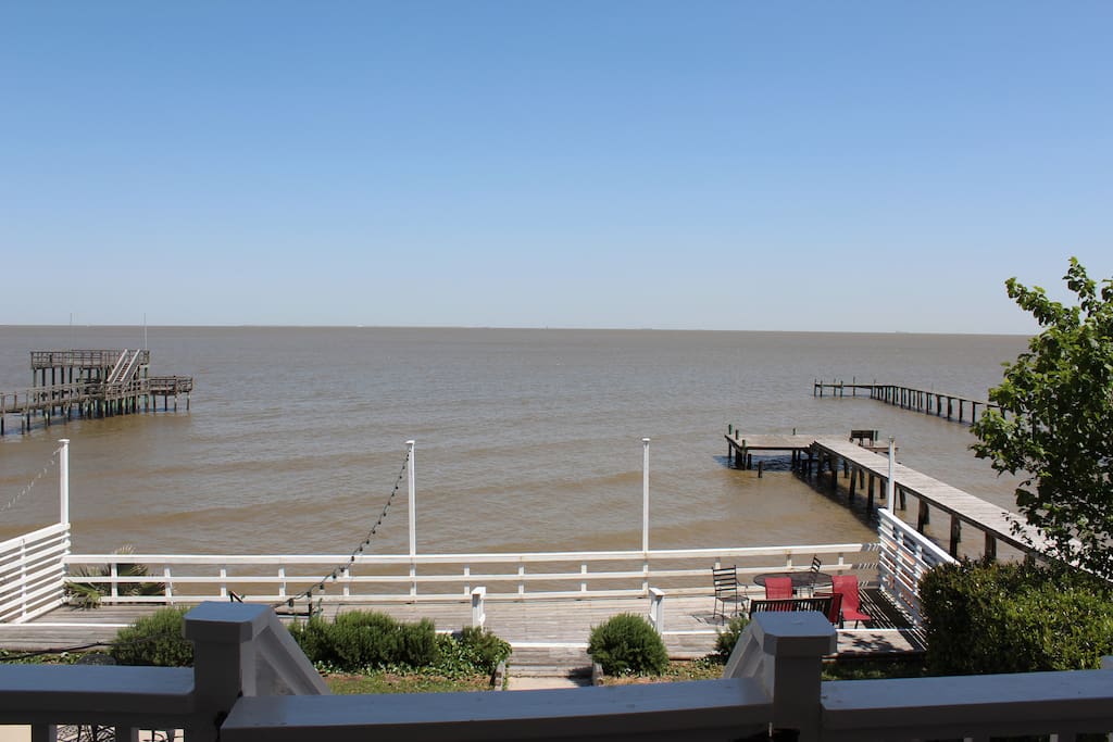 A view of Galveston Bay from the second floor balcony.