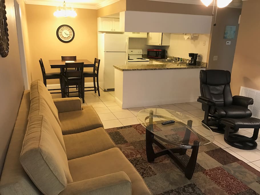 View of living and kitchen area