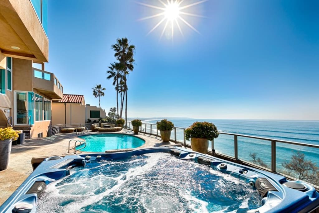 Jacuzzi, pool, and firepit with ocean views galore!