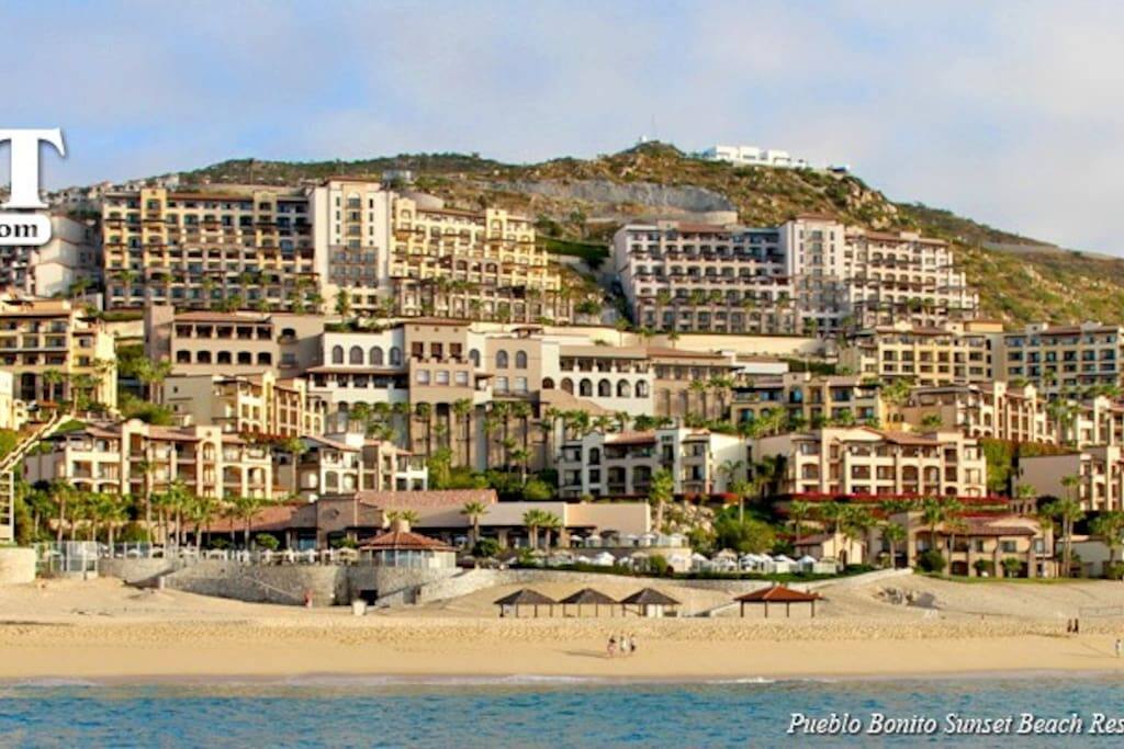 Beach view of resort