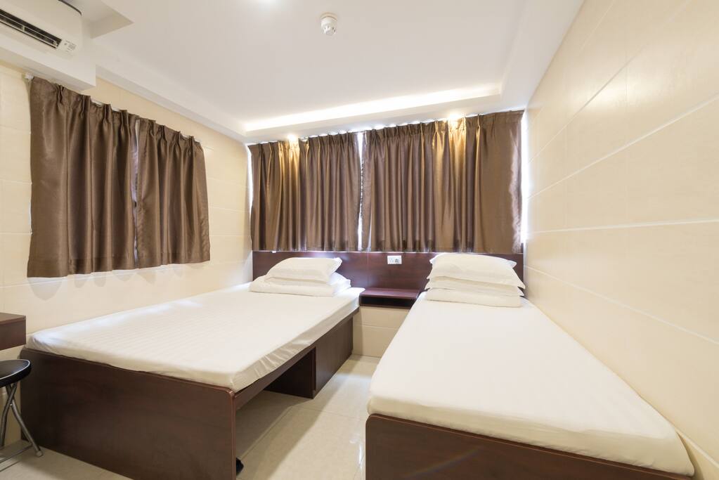 Two comfortable beds Queen size 1.5M wide & a single 0.9M wide or combined as a large bed of 2.4M wide