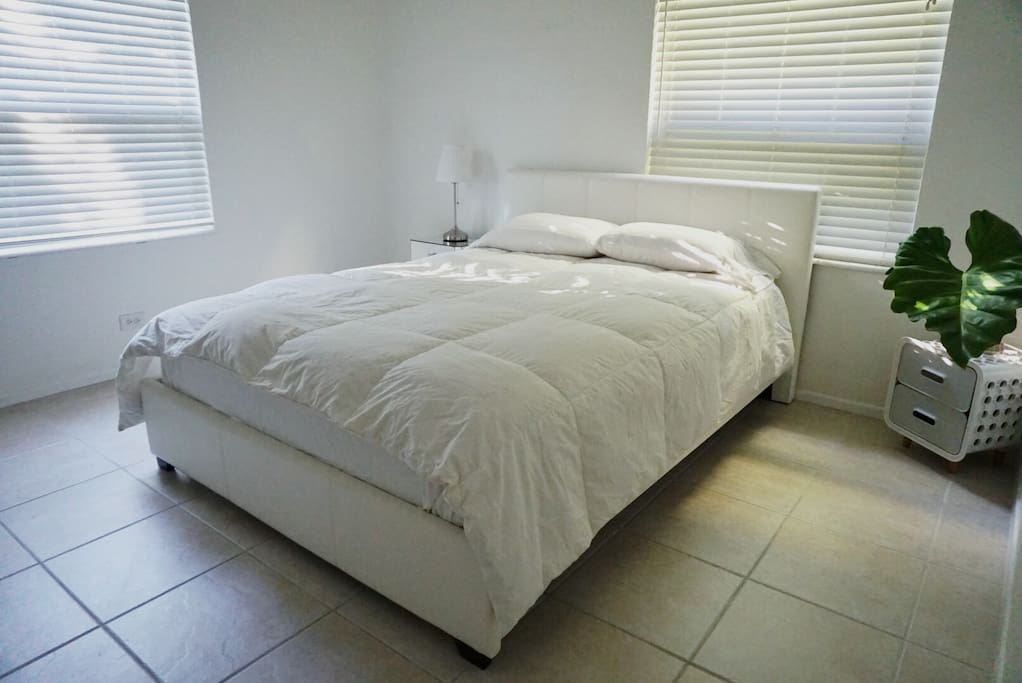 Queen Size bed for 2. There are 2 windows in this room for natural lighting.