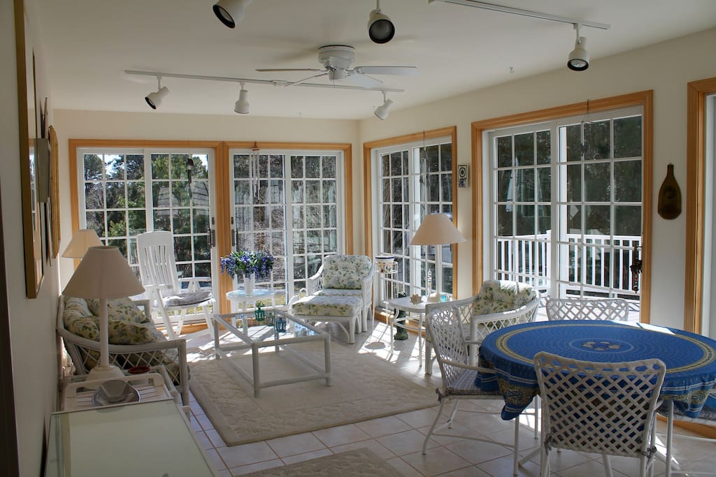 Screened Sun Room with sliding doors to large deck