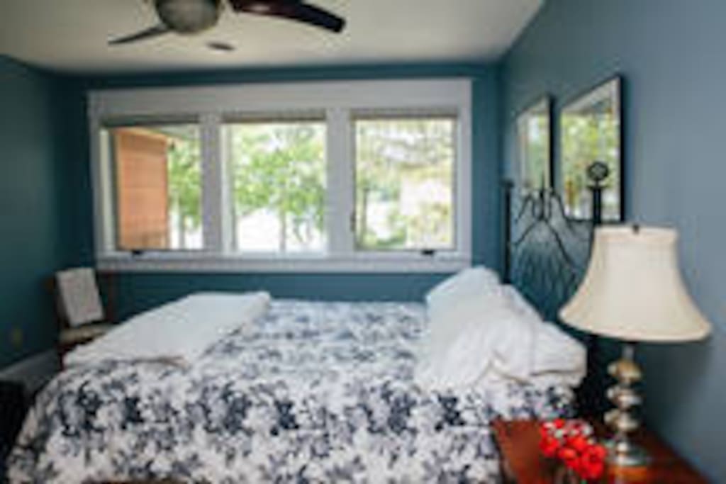 Your wake-up view of the water each morning. Bed for 2 bedrooms are queen, room is 12' x 14'.