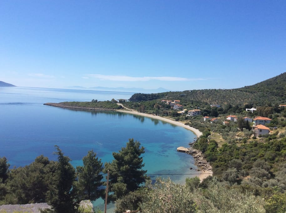 Walk along this beach to the quaint harbour side village of Steni Vala where you will find fabulous tavernas, cafes, bars and small supermarkets.