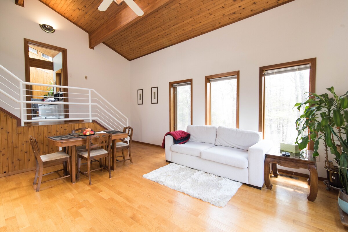 Obývačka s veľkými oknami, strešnými oknami