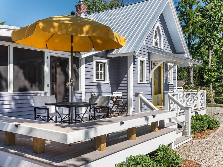 Deck and porch with seating