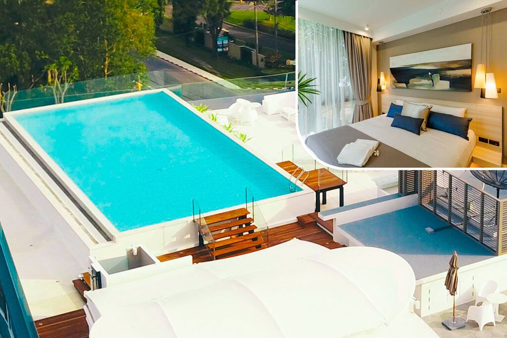 A large swimming pool with clean water