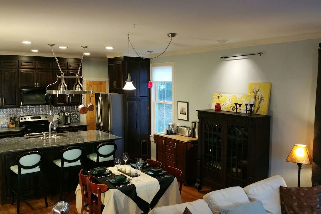 Open living, dining and kitchen area