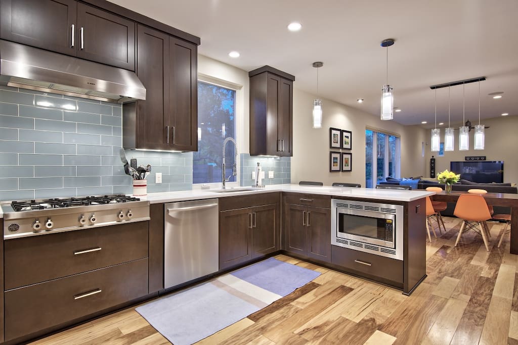 Chef's kitchen with high end appliances.