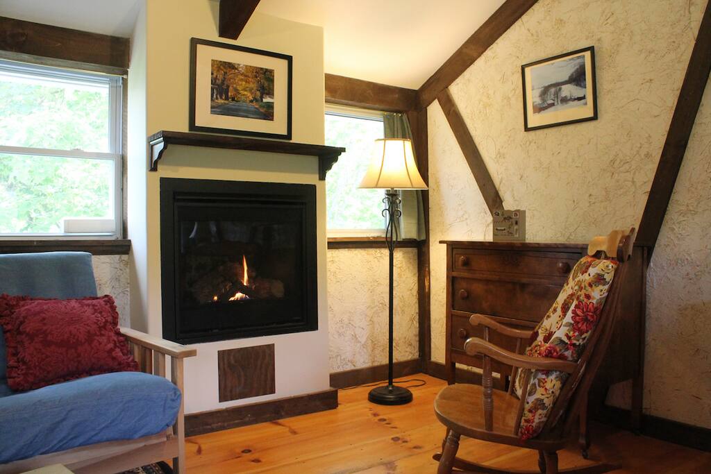 The Logan Suite bedroom gas fireplace