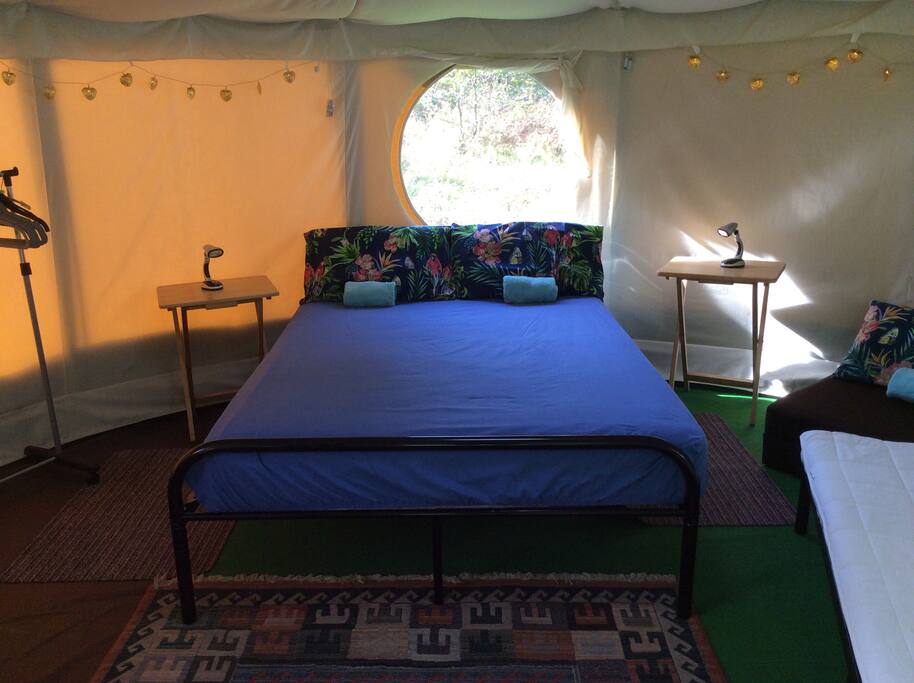 We supply flat sheets, pillows in pillow protectors and pillow cases plus hand towels. You need to bring warm snuggly bedding and bath towels for a luxury camping experience.