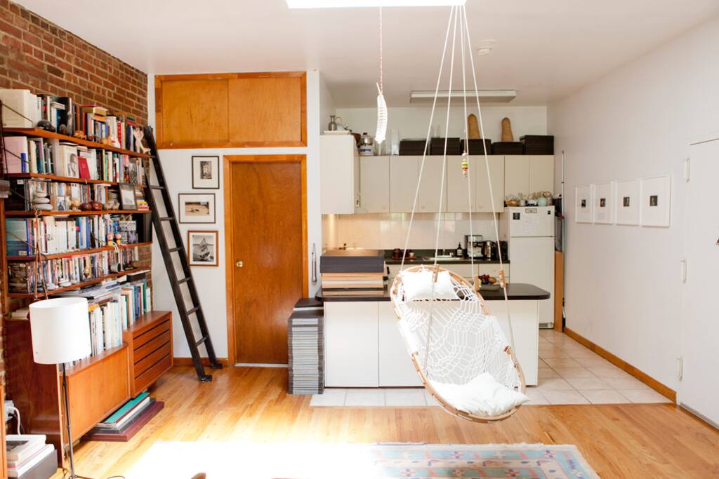 studio living space with the view to the kitchen