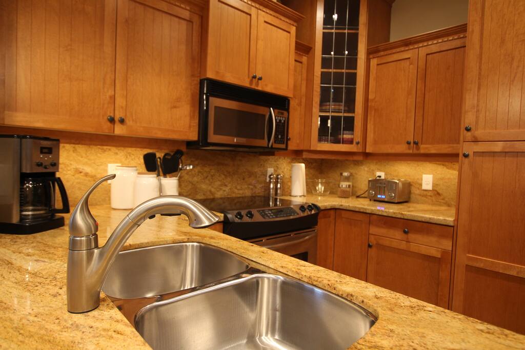 Fully stocked kitchen.