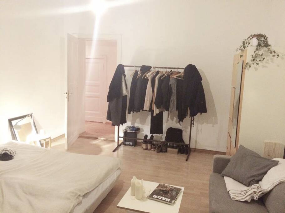 Clothing Rack + closet with room for clothes