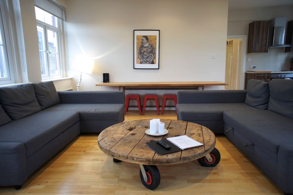 Here is the Living Room with Two Double Sofa-Beds