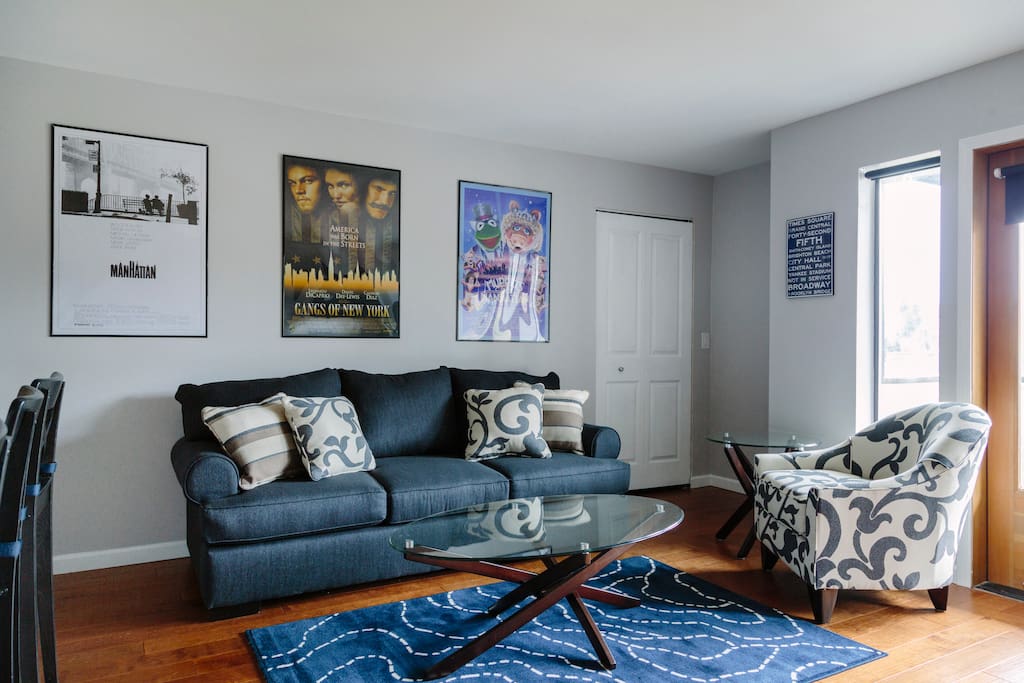 The open concept living area even includes a queen sized sleeper sofa for larger groups