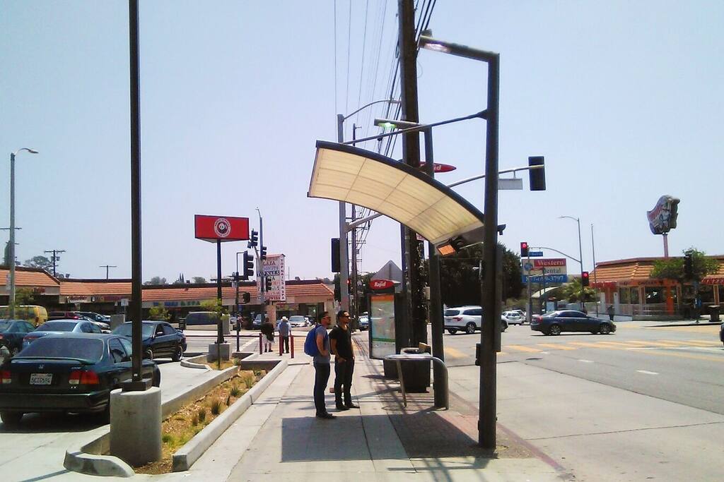 Bus station is right in front of the house