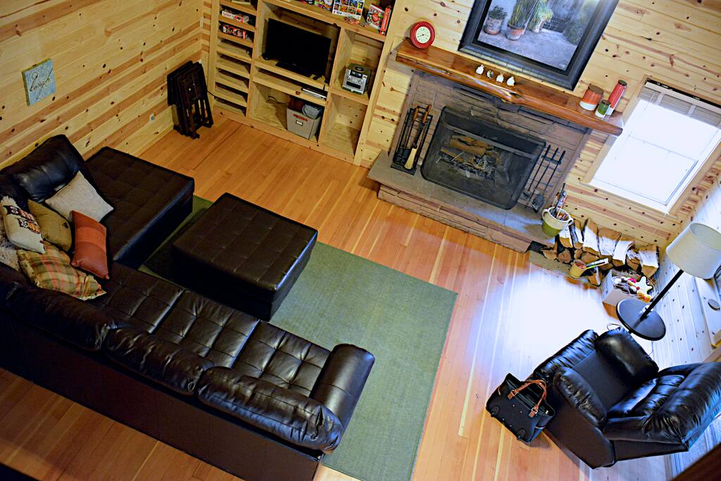 Looking down on living room from the loft.