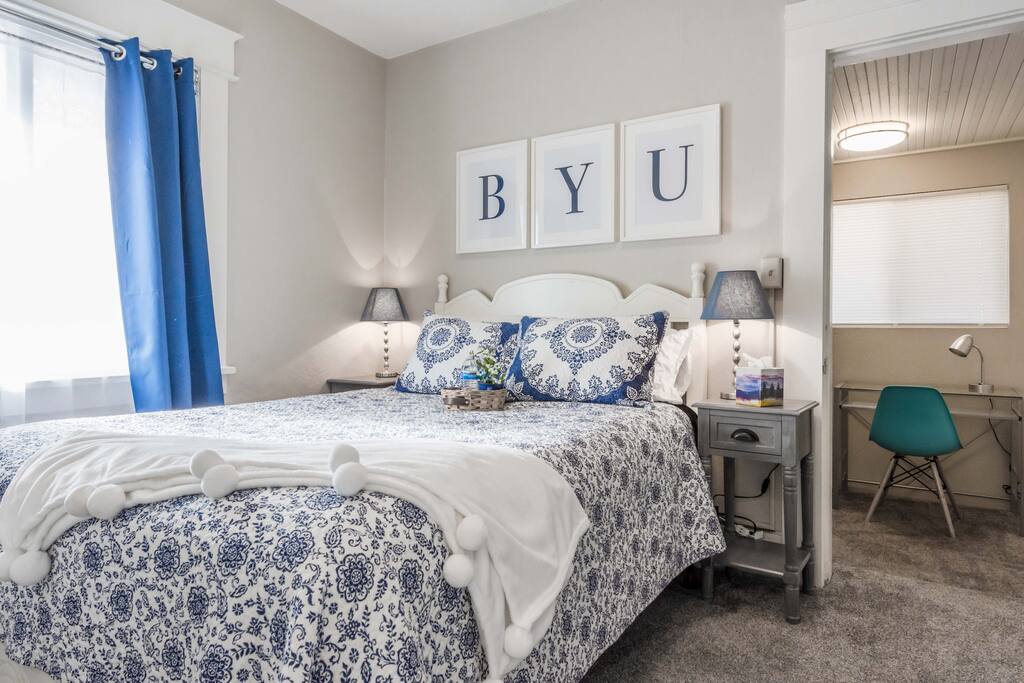 Very comfy pillow top bed with lots of fluffy pillows and extra warm blankets