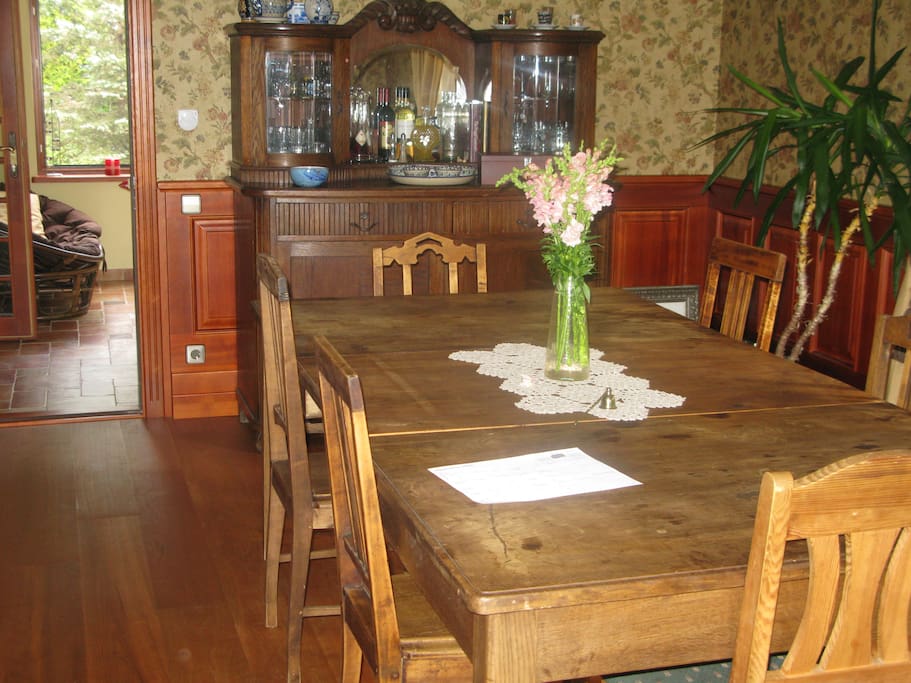 Antique, restored furniture of the dining room,