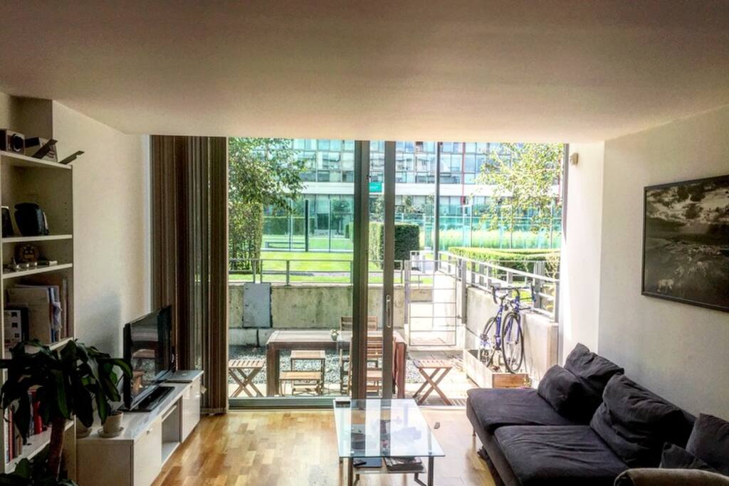 Living area overlooking the communal gardens